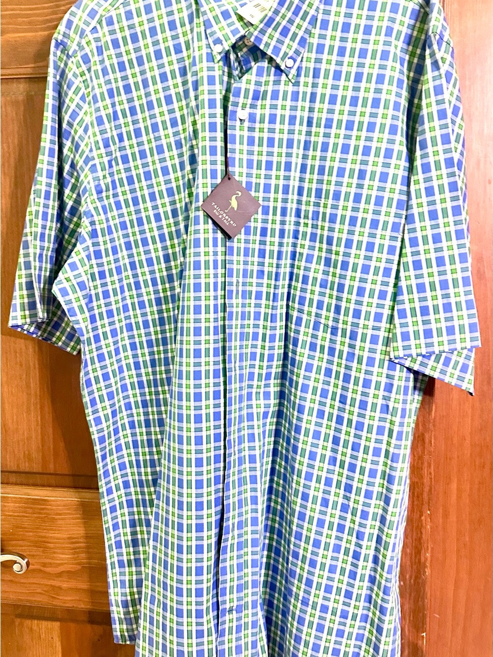 Tailorbyrd Blue & Green Plaid Short-Sleeve Button-Down Shirt